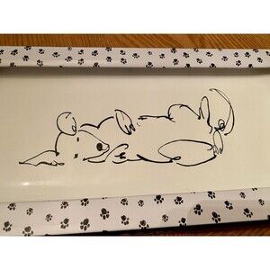 Dog Art Piece Porcelain Serving Tray Whimsical Reclining Dog Punch Studio NIB